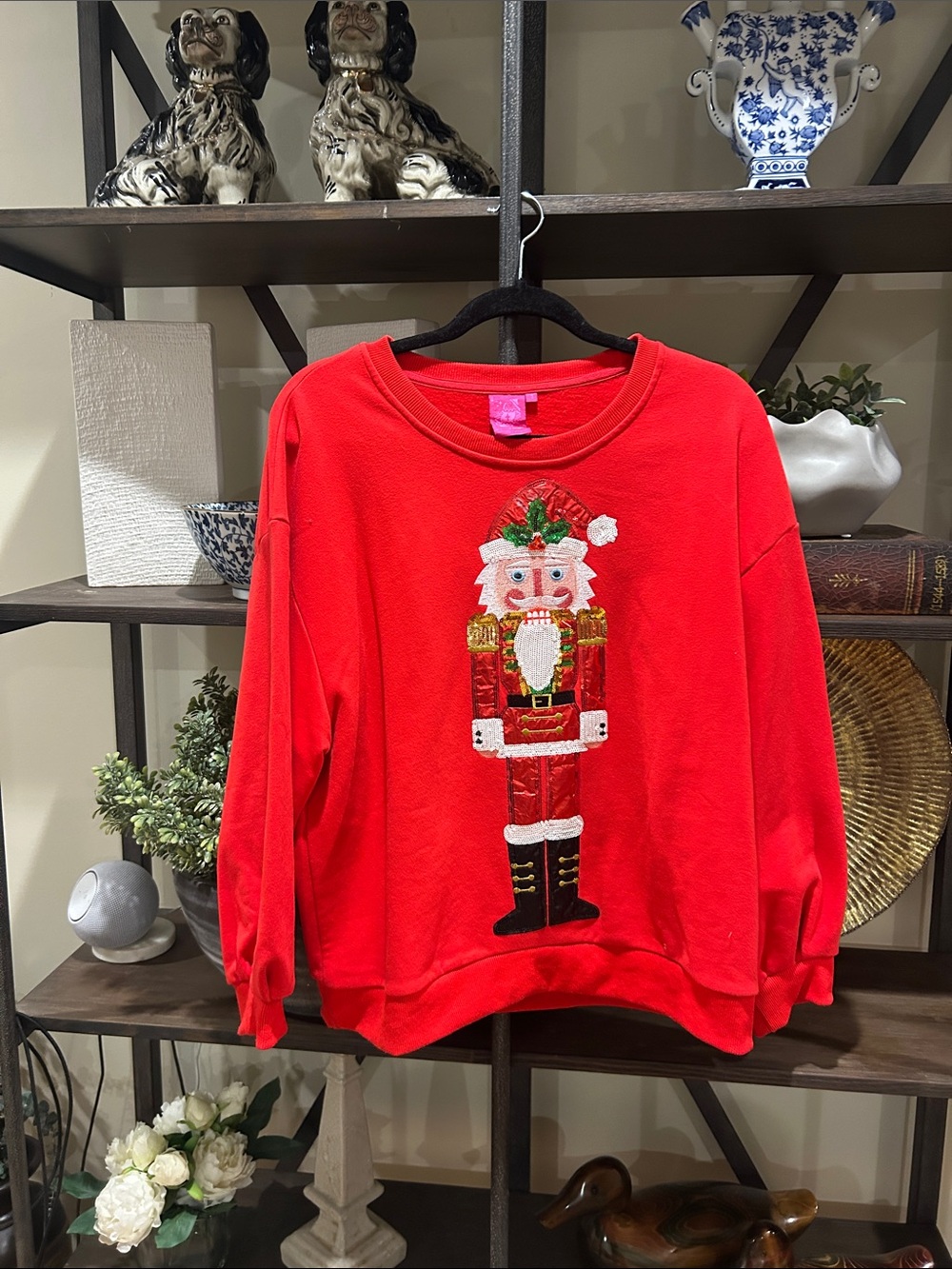 Queen of Sparkles Women's Red Nutcracker Crewneck Sweatshirt - Holiday Graphic
